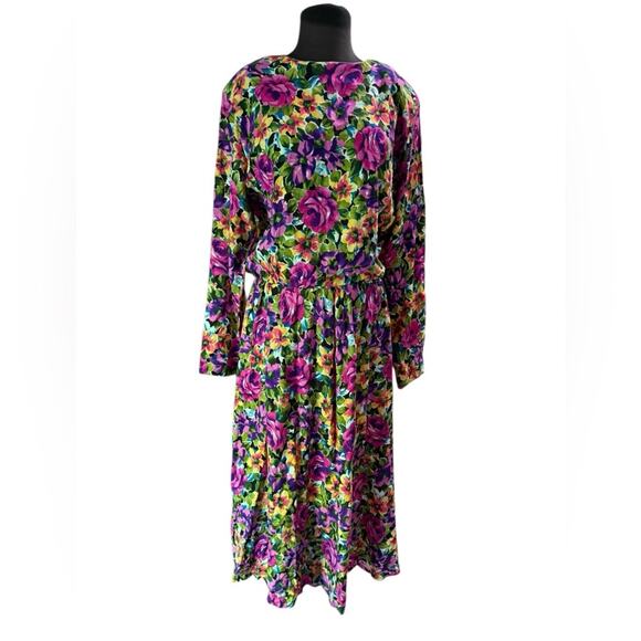 Vtg Colorful Floral Modest Bloomcore Maxi Dress L Feminine Boho Romantic Garden - Picture 2 of 5